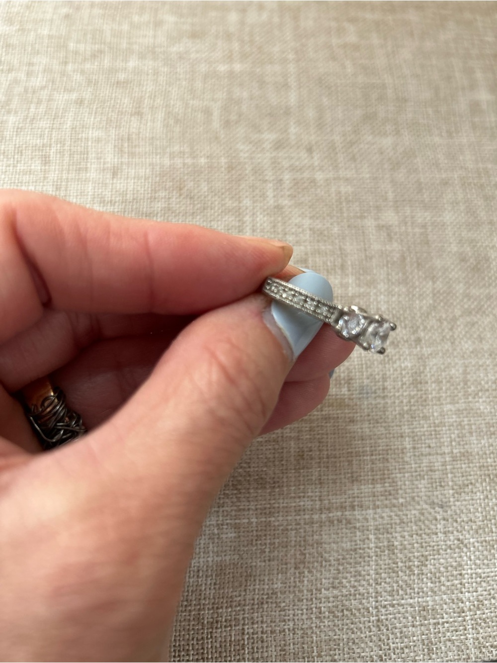Silver-Tone Clear Stone Engagement Ring